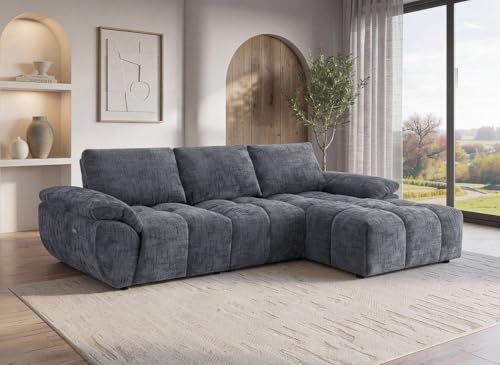 DecoInParis Canapé d’Angle Relax électrique en Velours chiné Gris Alpes - Angle Droit