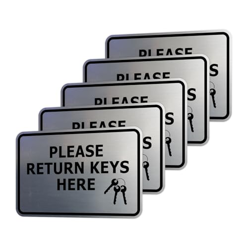 Signs ByLITA Classic Framed Please Return Keys Here Sign (Brushed Silver) - X-Large 5 Pack