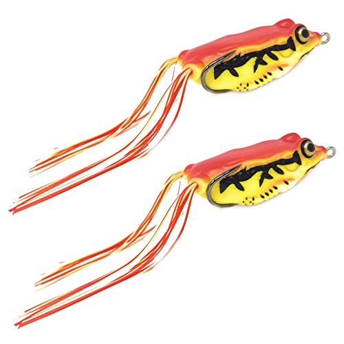 Reaction Tackle Hollow Body Frogs - Weedless Topwater Frog Lure for Largemouth Bass, Snakehead and Pike - 2.5-Inch Soft Plastic Hollow Body Lures for Heavy Cover (2-Pack) - Fire Frog