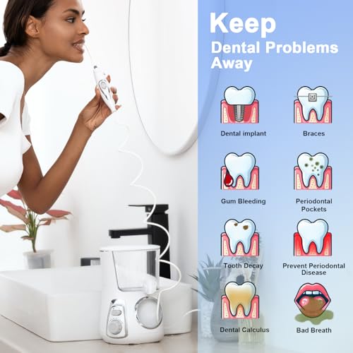 JUSDOO Water Flosser for Teeth and Braces, 800ML Dental Oral Irrigator with 10 Pressure Levels, 7 Jet Tips, Toothbrush & Nozzle Cleaning Case, Family Oral Care