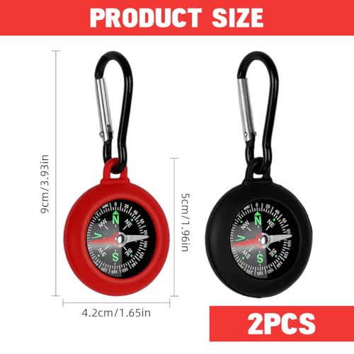 Image of Proberos 2 Pcs Compass with Carabiner for Outdoor Activities, Reliable Outdoor Adventure Gear for Backpacks, Hiking, Camping, Trekking Pocket Compass, Mountaineering Equipment Accessory Set
