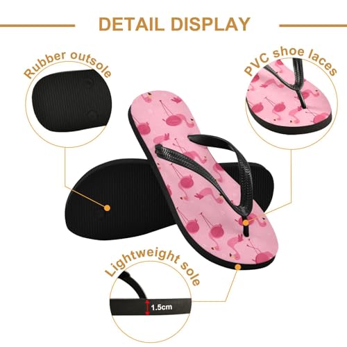 ALAZA Cute Pink Flamingo Animal Flip Flops for Women Fashion Beach Slippers Comfort Mens Flip Flops Non-Slip Rubber Shower Slippers Sandal for Hotel Travel Sport,XS3