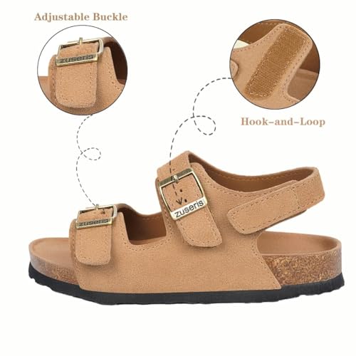 Image of ZUSERIS Kids Toddler Sandals Boys Girls Cork Footbed Sandal Comfort Double Buckle Slip On Slippers with Adjustable Back Strap