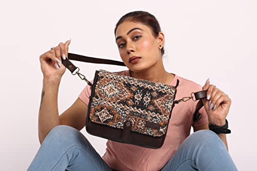 Image of Rudhira Women's Cross-body Bag Sling Bags Ladies Purse Handbag Sling Strap Vegan Leather Indian Fabric Slings Multicolor (Floral)