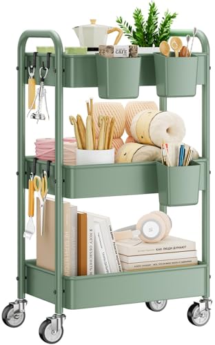 YASONIC 3-Tier Rolling Cart, Green, 66 Pounds Capacity,...
