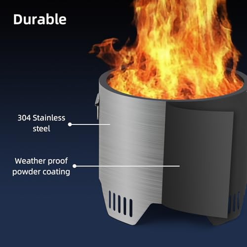 16in Outdoor Iron Smokeless Fire Pit, Low Smoke Outdoor Mini Fire, Outside Bonfire for Backyard, Camping, Picnics, with Firehook, Handle