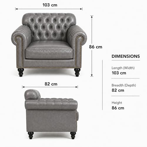 Image of Luxury Sofa Set Luxury Chesterfield Sofa in for Home Living Room & Office (Highback 1 Seater Grey)