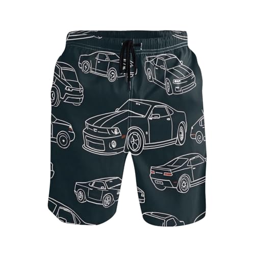 Short de bain rétro de plage noir pour homme à motif voiture de sport