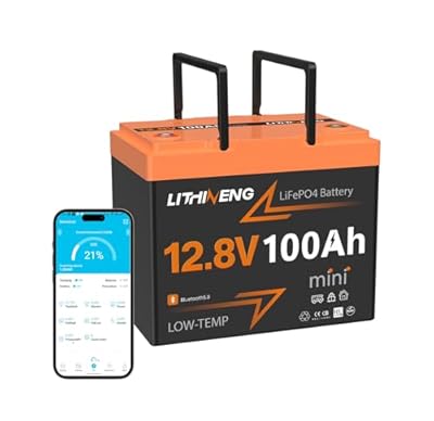 LITHINENG 12V 100Ah LiFePO4 Lithium Battery, 12V Mini Battery 100A Smart BMS, BCI Group 24, Low-Temp Protection, 1280Wh Energy, Max. 15000 Cycles for Trolling Motor, Marine, RV, Solar System