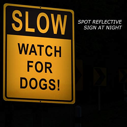5 Pack Slow Down Signs for Pets, Slow Down Watch for Dogs Signs, Thick Metal Lawn Signs, 7 x 10 Inch High-Intensity Grade Reflective Yellow Aluminum Yard Signs for Sidewalks, Yards and Driveways - Thumbnail 5