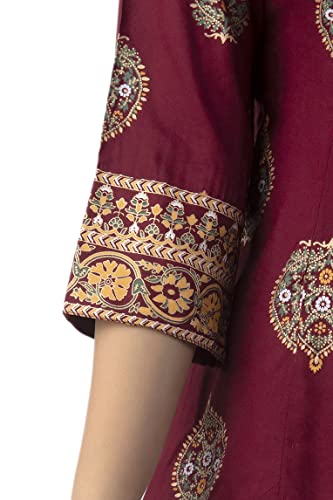 Image of DMP FASHION Women's Rayon Classic Printed Boota Top with Beautiful Tassels and Buttons at Front Black