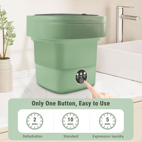 Image of Portable Washing Machine, Foldable Personal Washer w /Integrated Drain Pipe and Spin Basket for Light Clothes, 3 Cleaning Modes, Blue Light Collapsible Laundry for Travel, RV, Baby Clothes