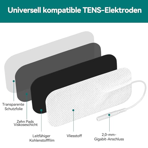 Tens Elektroden Pads, 20 Stück Selbstklebende Elektroden Tens Gerät, 40 x 80 mm Tens Elektroden Wiederverwendbar mit 2 mm Steckanschluss, Kompatibel mit TENS-Geräte und EMS-Trainer
