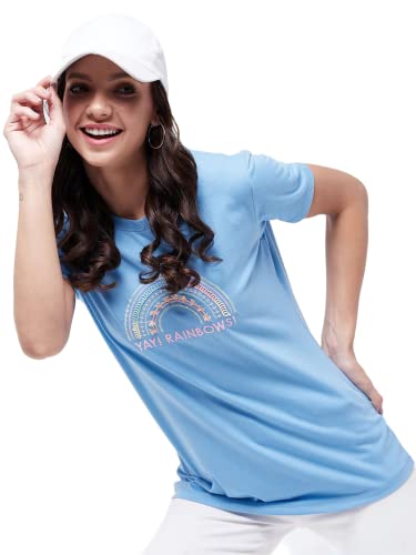 Image of Modeve Women Printed Cotton Blend Half Sleeve Round Neck T-Shirt for Summer