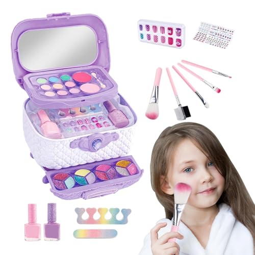 Kit de Maquillaje para niñas, Kit de Maquillaje para niños,Kit de Maquillaje para niña Lavable | Muñecas de Princesa portátiles para niñas, Maquillaje Real, Juguete de Vestir para niñas, Fiestas de