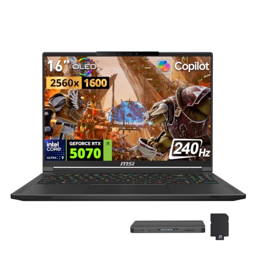 Image of msi Stealth 16 AI 16 inch 240Hz QHD+ Gaming Laptop, Intel Core Ultra 9 285H, NVIDIA GeForce RTX 5070, 16GB DDR5, 2TB Storage(1TB SSD+1TB Docking Station Set), RGB Backlit Keyboard, Wi-Fi 7, Win 11, Black