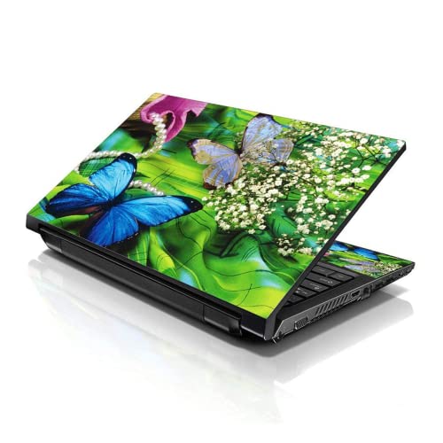 Image of LSS 15 15.6 Inches Laptop Notebook Skin Sticker with 2 Wrist Pads - Reusable Cover Protector Vinyl Sticker Cover Decal Fits 13 inch - 16 inch HP Asus Acer Samsung - Butterfly Floral Pattern