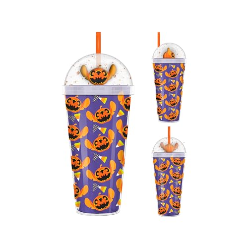 Image of Silver Buffalo Disney Lilo and Stitch Jack-O-Lantern Halloween Spooky Dome Glitter Top Travel Tumbler, 24 Ounces