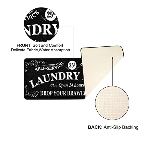Romamigo Laundry Room Rug Runner Non Slip Laundry Mats Mudroom Laundromat Runner Farmhouse Kitchen Floor Mat Bathroom Laundry Room Decor Accessories(20 X 47 Inch, Black) #TOP4