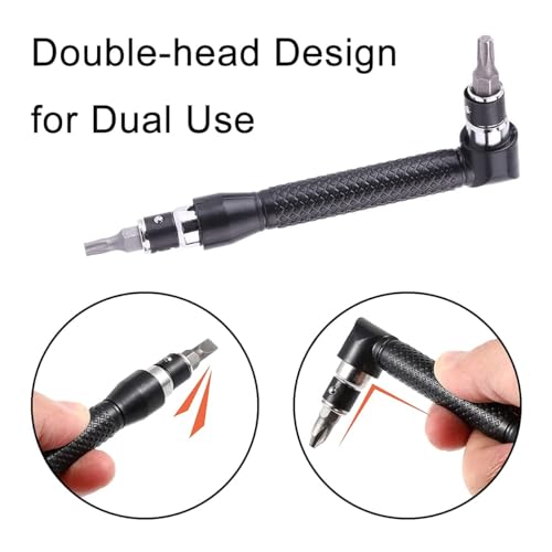 Wirepool Double-Headed L-Shaped Socket Wrench Extension Handle Screwdriver With 1/4'' Hex Shank 90 Degree Right Angle Adapter + 10 Bits (1) - Image 3