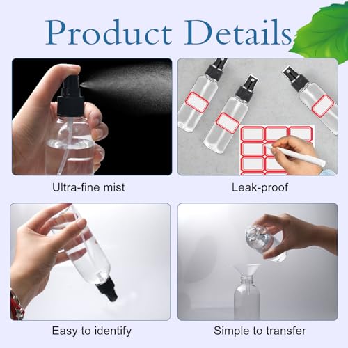 120 Pcs 2 oz Plastic Spray Bottles with Black Cap for Mini Spray Bottles, Clear Empty Fine Mist Liquid Container Refillable Sprayer for Essential Oils, Perfumes, Travel, Makeup4