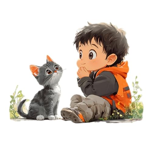 Vinilo Decorativo Acuarela Niño y Gato Achang
