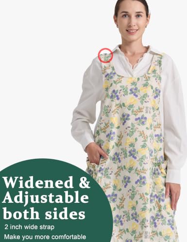 Image of Cozy Adjustable Cross Back Aprons for Women with Pockets Cotton Linen Cooking Kitchen Baking