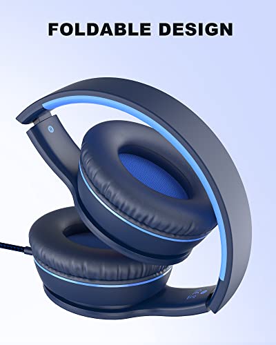 Image of Elecder i45 On-Ear Headphones with Microphone - Foldable Stereo Bass Headphones with No-Tangle 1.5M Cord, 3.5MM Jack, Portable Wired Headphones for School /Kids /Teens /Smartphone /Travel /Tablet Gray /Blue