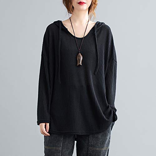 Leeofty Moletom feminino com capuz com cordão manga comprida cor sólida solto moletom com capuz pulô