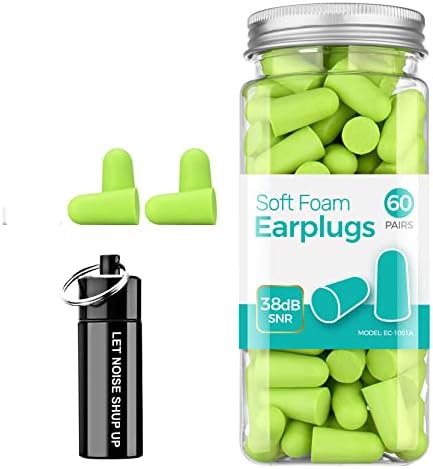 Ear Plugs 60 Pair, Ear Plugs for Sleeping Noise Cancelling, 38dB SNR Noise Reduction Ultra Soft Foam Earplugs for Sleeping, Snoring, Work, Travel, Shooting and All Loud Events