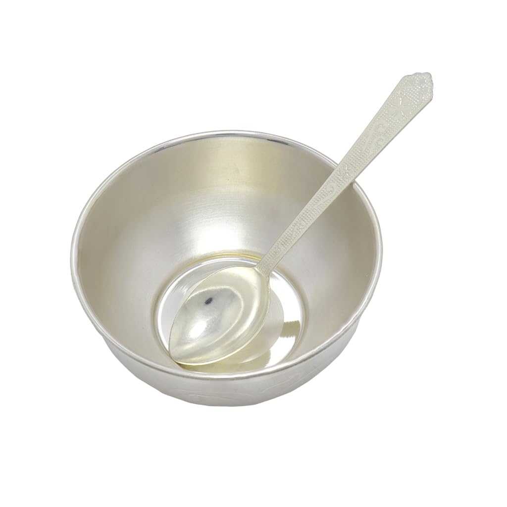 Sterling Silver Bowl with Spoon kinnam chandi ki chammach Katori for Baby Feeding Set|Gifting and Pooja Mandir-image-31