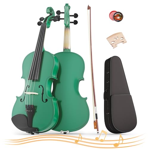 Image of 4 /4 Full Size Beginner Violin, Acoustic Fiddle Set for Adults, Teens, and Students (Age 12+), with Case, Bow, Bridge, and Rosin (Green)