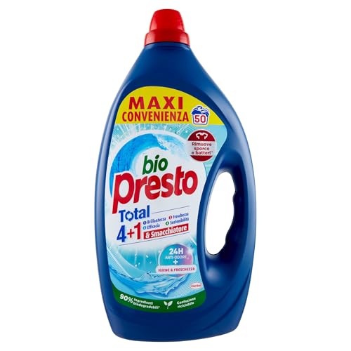 Bio Presto Líquido Higiene & Frescura Detergente Lavadora Líquido, Nueva fórmula con Quitamanchas Paquete de 50 lavados