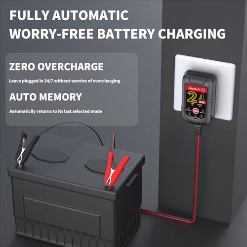 Image of 2 Pack Battery Charger 2A 6V 12V, Trickle Charger and Maintainer with Pulse Repair, Automatic Float Charger for Car Motorcycle Boat Lawn Mower ATV RV, 10FT Cable, LiFePO4 Lithium AGM Gel Lead Acid