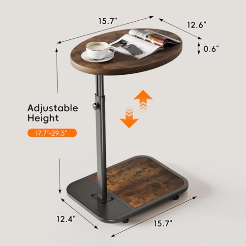 Image of TV Tray Table with Infinite Adjustable Height - C-Shaped Sofa End Side Table for Snack Laptop Desk Small Spaces (Brown)