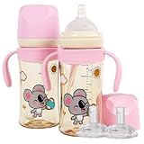 AIWIBI Anti-Colic Baby Bottle, 9 oz, Weighted Straw Baby Bottle with Straw Spill Proof, Breakproof Tritan Sippy Cups with Handle, Suitable for Babies 6+ Months, 1 Cup with 2 Nipples (2 pk)