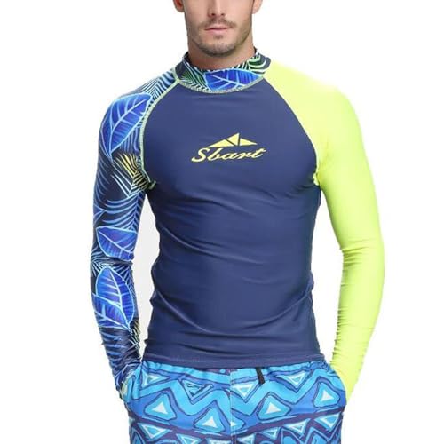 PISIQI Men's Splice UV Sun Protection UPF 50+ Skins Rash Guard Surfing Diving Swimwear Tight Long Sleeves Beach Surf Swim Top