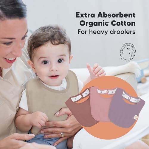 Image of 8-Pack Organic Baby Bibs for Boys, Girls - Soft Cotton Drooling and Teething Bibs for Baby Girl & Boy, Extra Absorbent, Easy to Clean & Put On for Toddler, Newborn, Infant 0-24 Months (Mauve)