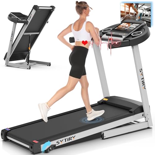 SYTIRY Incline Treadmills for Home with TV Screen and WiFi, 3.25HP Smart Walking Pad Treadmill with Incline, Heavy Duty Foldable Electric Running Machine with 10” Touchscreen, 3D Virtual Sports Scenes