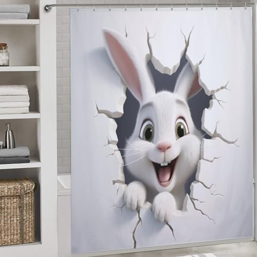 Rideau de douche lapin mignon en tissu polyester imperméable lavable 183x183cm