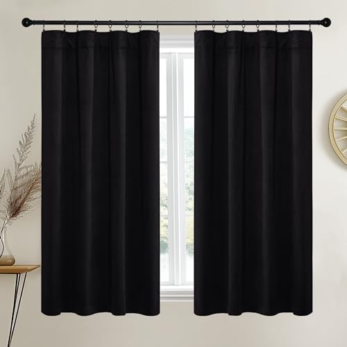 NICETOWN Black Velvet Curtains 52 inches Wide, Bedroom Velvet Blackout Curtain Panels, Solid Heavy Matt Drapes/Window Treatments for Balcony Master Be