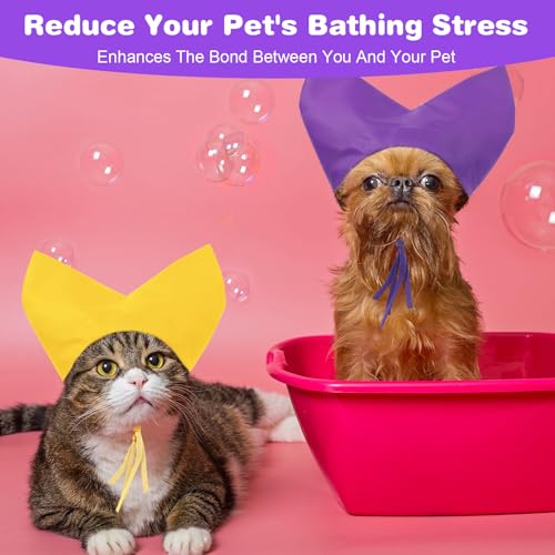 Image of 2Pcs Adjustable Pet Shower Caps, Cat Bath Dog Shower Cap, Waterproof Dog Ear Covers for Bath, Adjustable Cat Ear Muffs Swimming Supplies for Pets