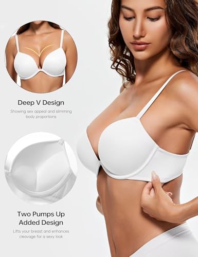 Image of Wingslove Women's Push Up Bra Deep V Plunge Underwire T-Shirt Bra Multiway 2 Cups Up