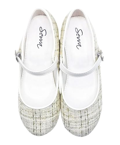 Girls' Tweed Mary Jane Flats - Versatile Buckled Strap Shoes for Special Occasions