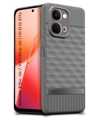 Image of WOW IMAGINE Back Cover for iQOO Z11x | Vivo T5x 5G with Hexa Cube Design | Ultra Slim Soft Rubberised Case | Inner Velvet Fabric | Flexible Mobile Case | Camera Protection - Grey