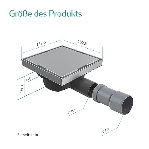 Caniveau de douche EMKE FD366BN à évacuation rapide en chrome 15cm