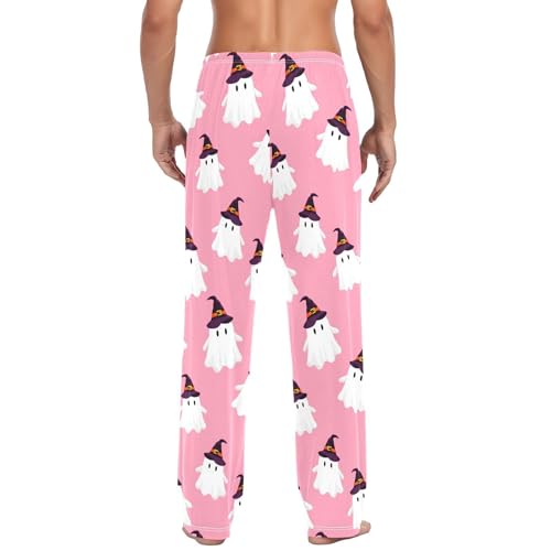 White Spirits Pattern Men's Cotton Pajama Pants with Pockets and Drawstring Comfortable and Stylish,S3