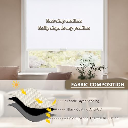 Image of SUNOFF Cordless Blackout Roller Shades for Windows,32.5 inch W x 72 inch H,White