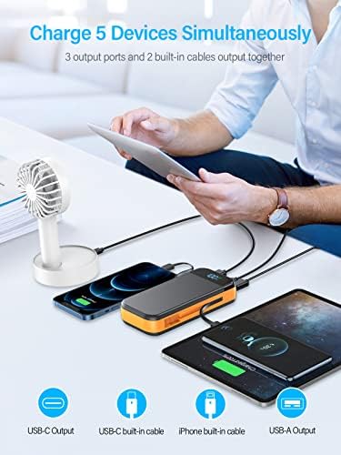 Portable Charger Power Bank, 32000mAh Huge Capacity External Battery Pack, 22.5W QC 3.0 PD Phone Charger, 5 Charging Port Battery Charger With Smart LED Display Built in 2 Extra Fast Charging Cable
