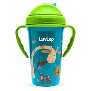 LuvLap Tiny Giffy Sipper for Infant/Toddler 300ml, Anti-Spill Sippy Cup with Soft Silicone Straw BPA Free, 18m+ (Green)